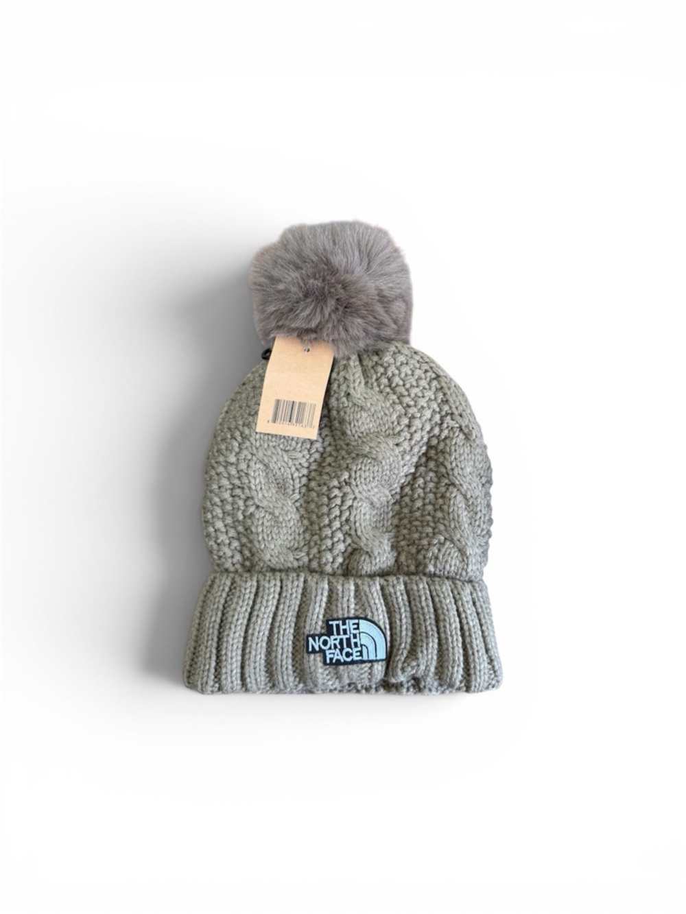 The North Face Cable Knit Beanie Faux Fur Pom Fleece Lined Winter Hat NWT